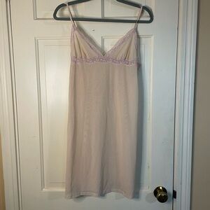 CALVIN KLEIN VINTAGE! Tan  Sheer  Pink Lace Trimmed Short Slip Nightie Sz Med